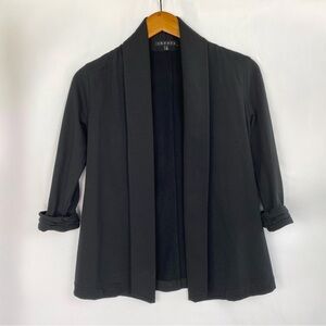 THEORY Cotton Draped Open Front Cardigan Black Minimal Casual Business